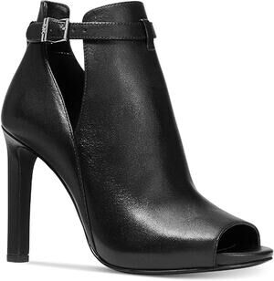 USED Michael Kors Lawson Women Leather Ankle Wrap Booties Open Toe,Black-Sz 6.5